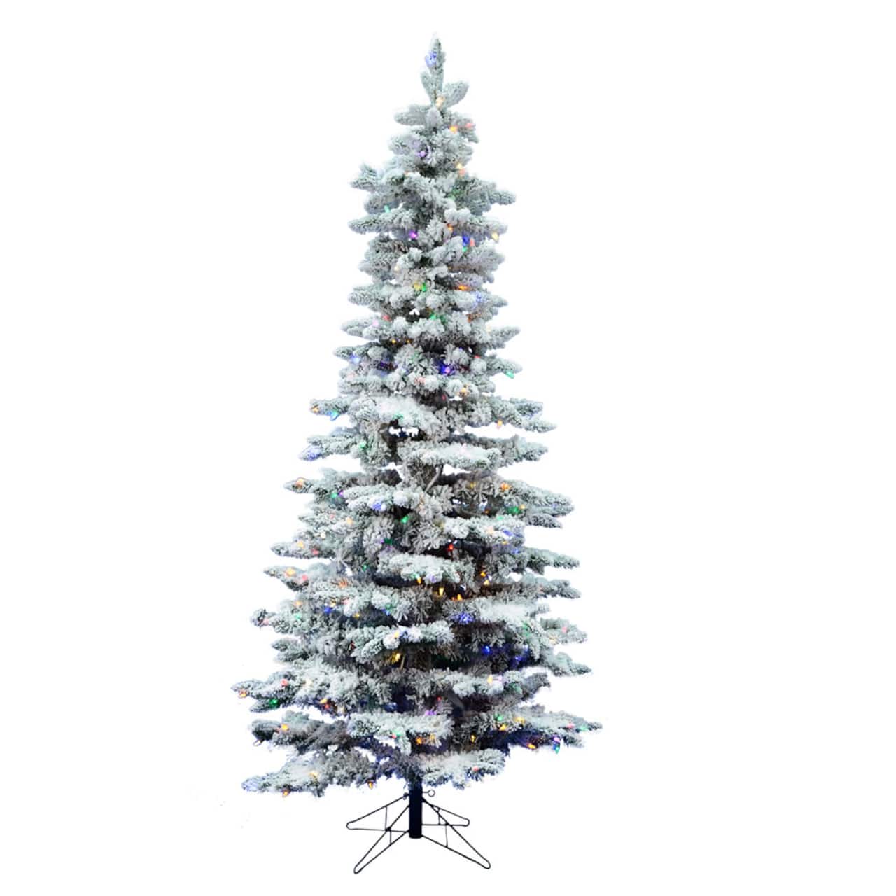 7.5ft. Pre-Lit Flocked Utica Fir Slim Artificial Christmas Tree, Multi-Colored LED Lights
